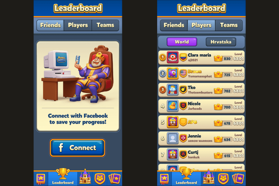 royal match social features leaderboards