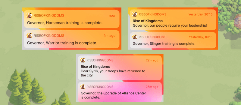 push notifications rise of kingdoms user retention