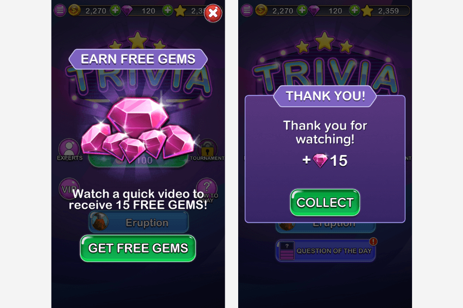 rewarded video ad placements trivia star store