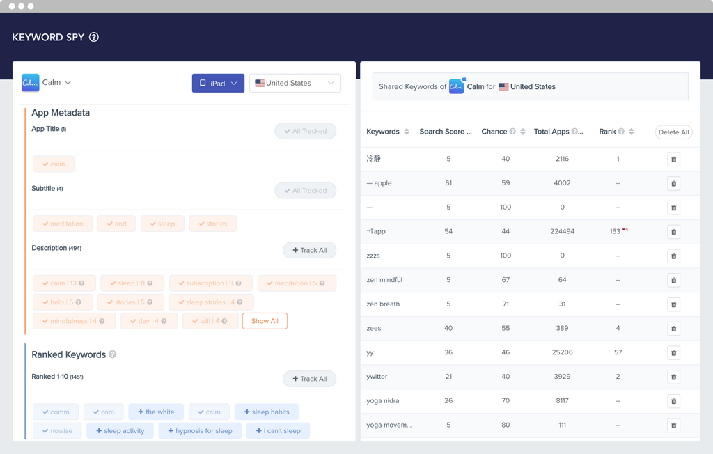 keyword spy mobile action aso tool