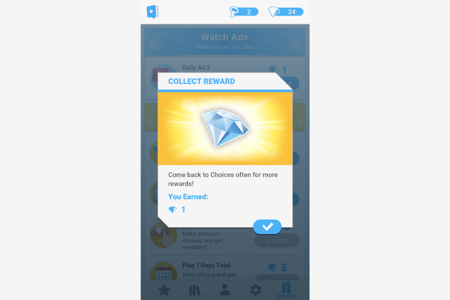 rewarded video ads choices reward display