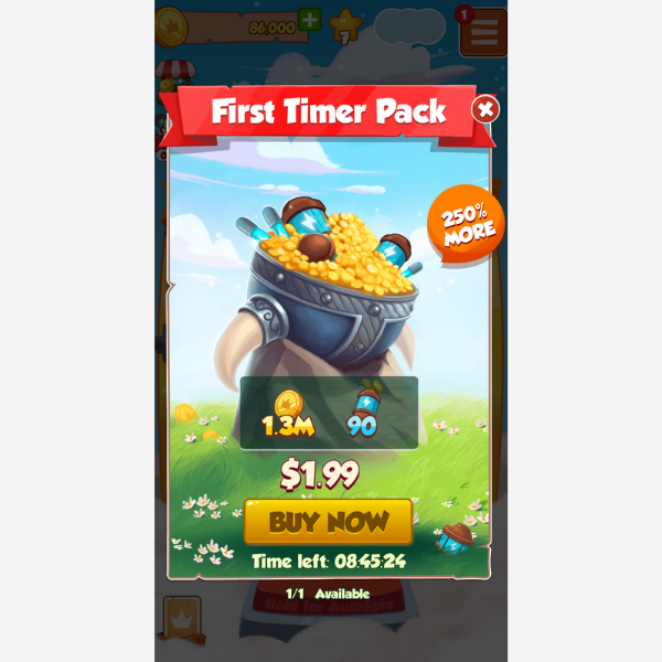 first timer pack in app purchase coin master