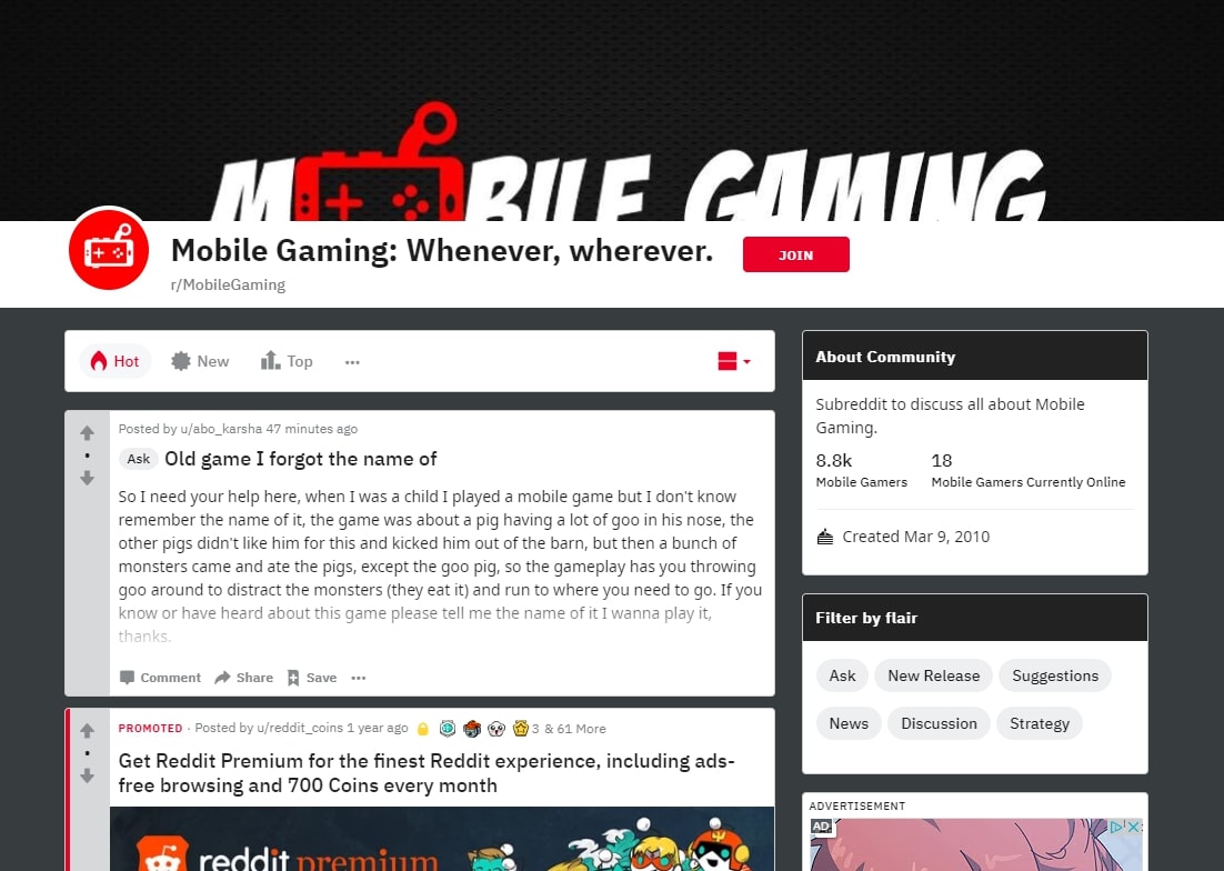 mobile gaming community reddit