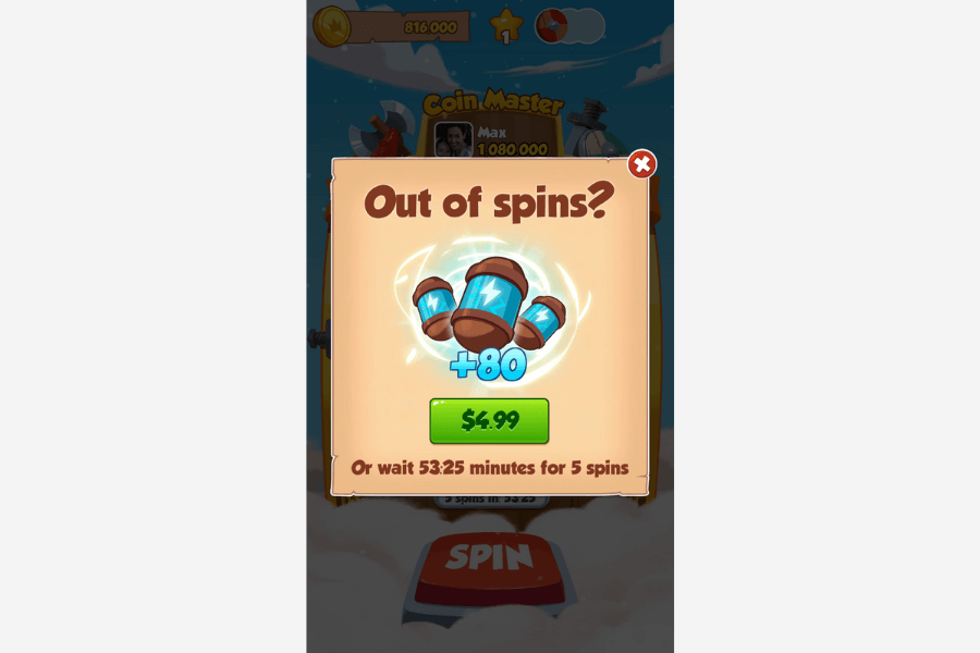 coin master out of spins iap offer